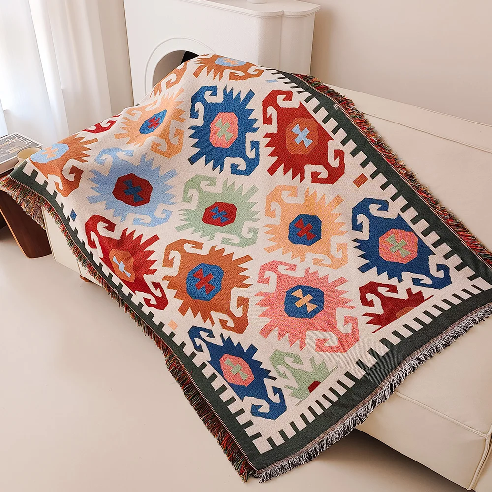 Boho Throw Blanket Fringe - Nouvelle couverture de canapé, couverture Boho