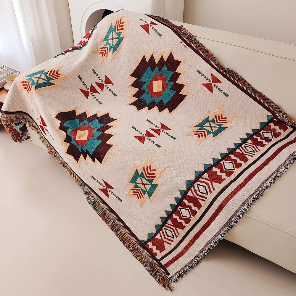 Boho Throw Blanket Fringe - Couverture aztèque surdimensionnée, couverture bohème avec